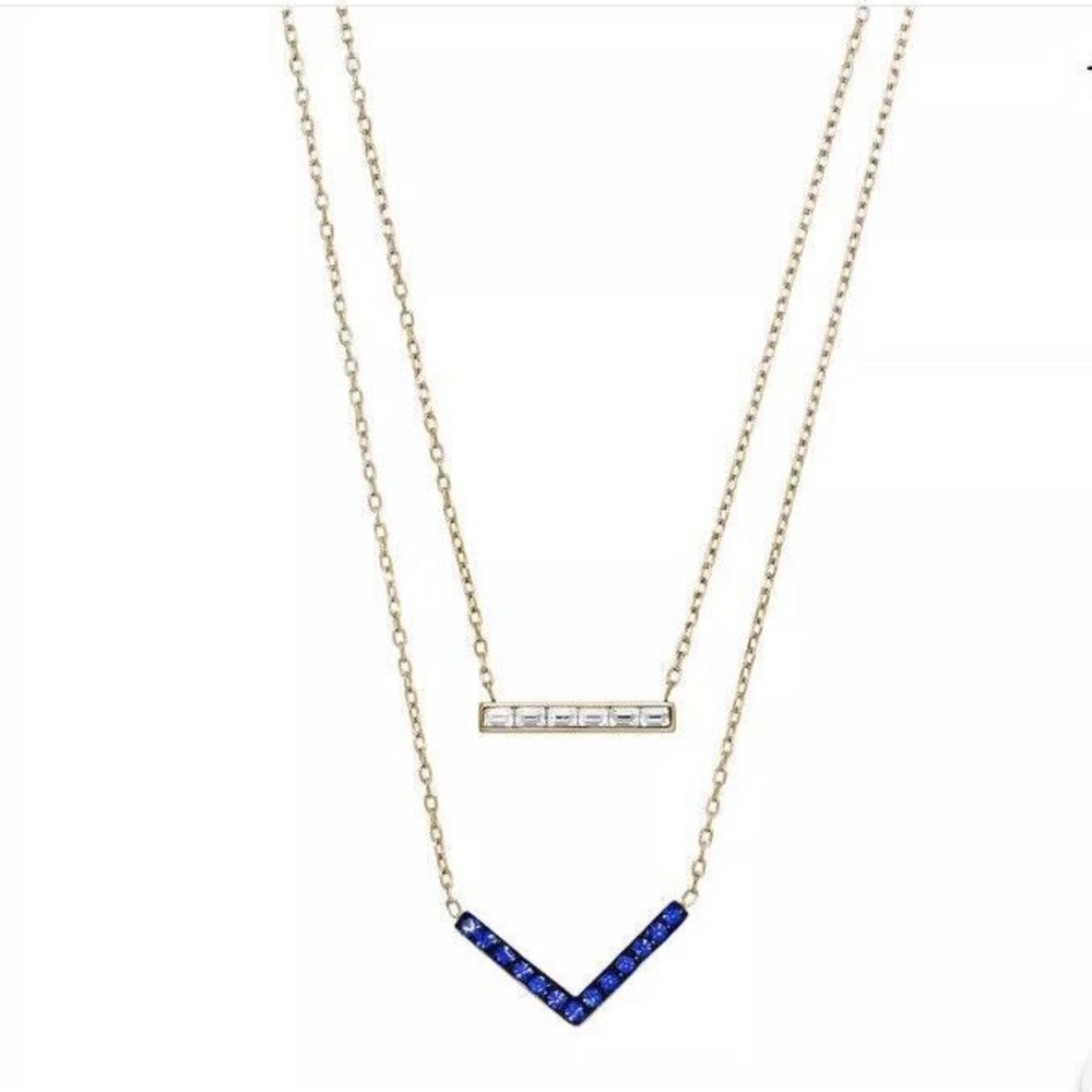 Michael Kors Goldtone Blue Parisian Jewels Crystal Bar Necklace